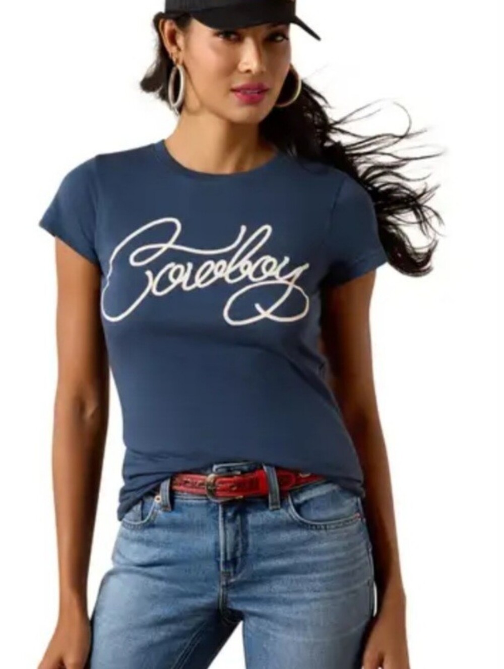 Ariat Navy Short Sleeve Tee with White Script 'Cowboy'